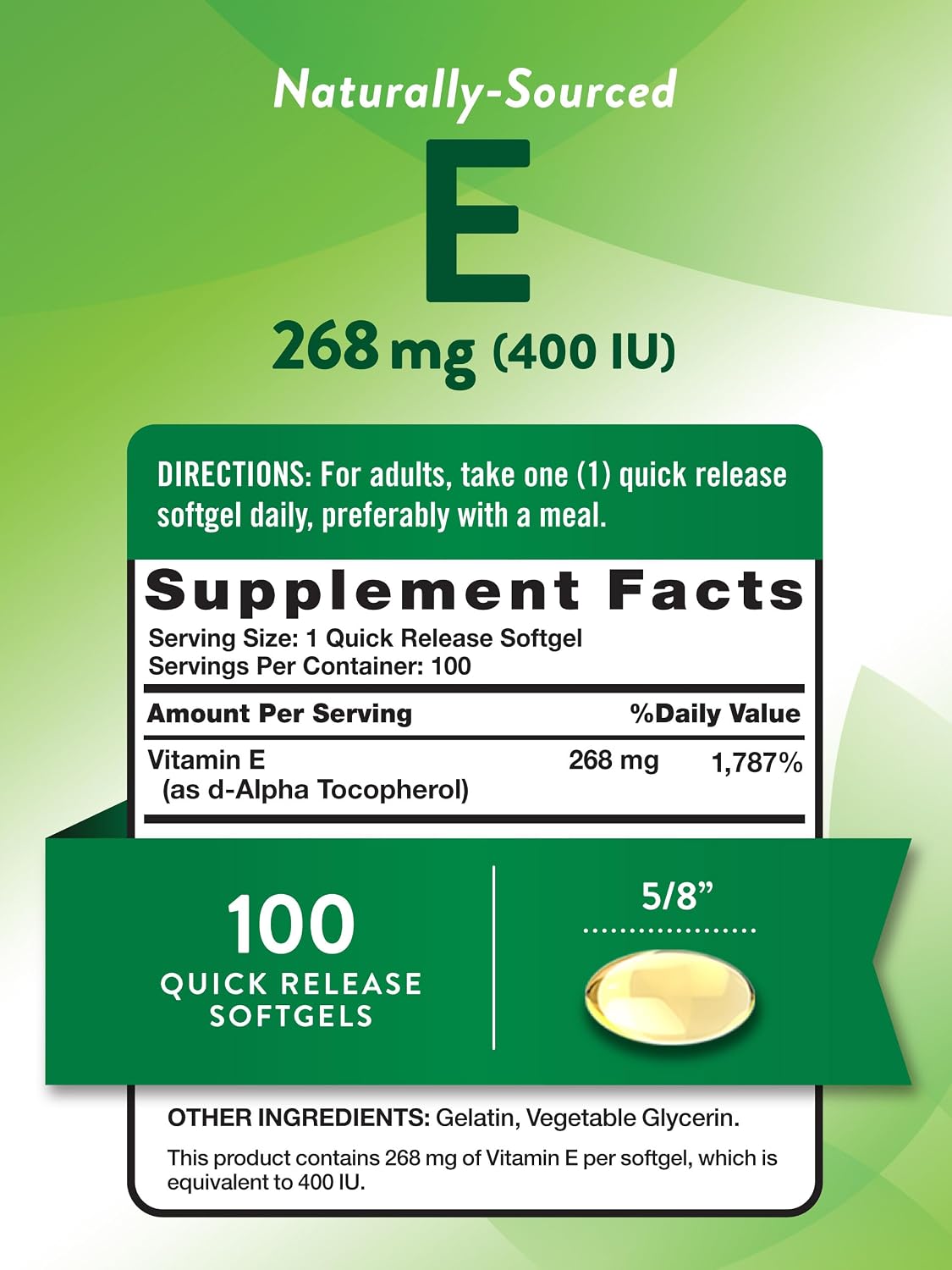 Nature's Truth Vitamin E 400 IU Softgels | 268mg | 100 Count | Non-GM & Gluten free Supplement - görsel 2