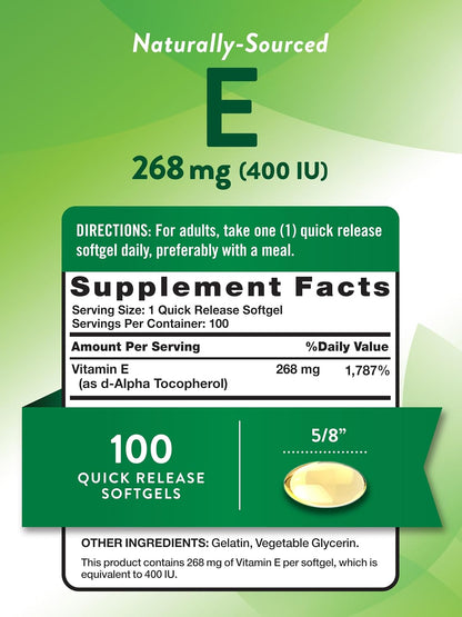Nature's Truth Vitamin E 400 IU Softgels | 268mg | 100 Count | Non-GM & Gluten free Supplement
