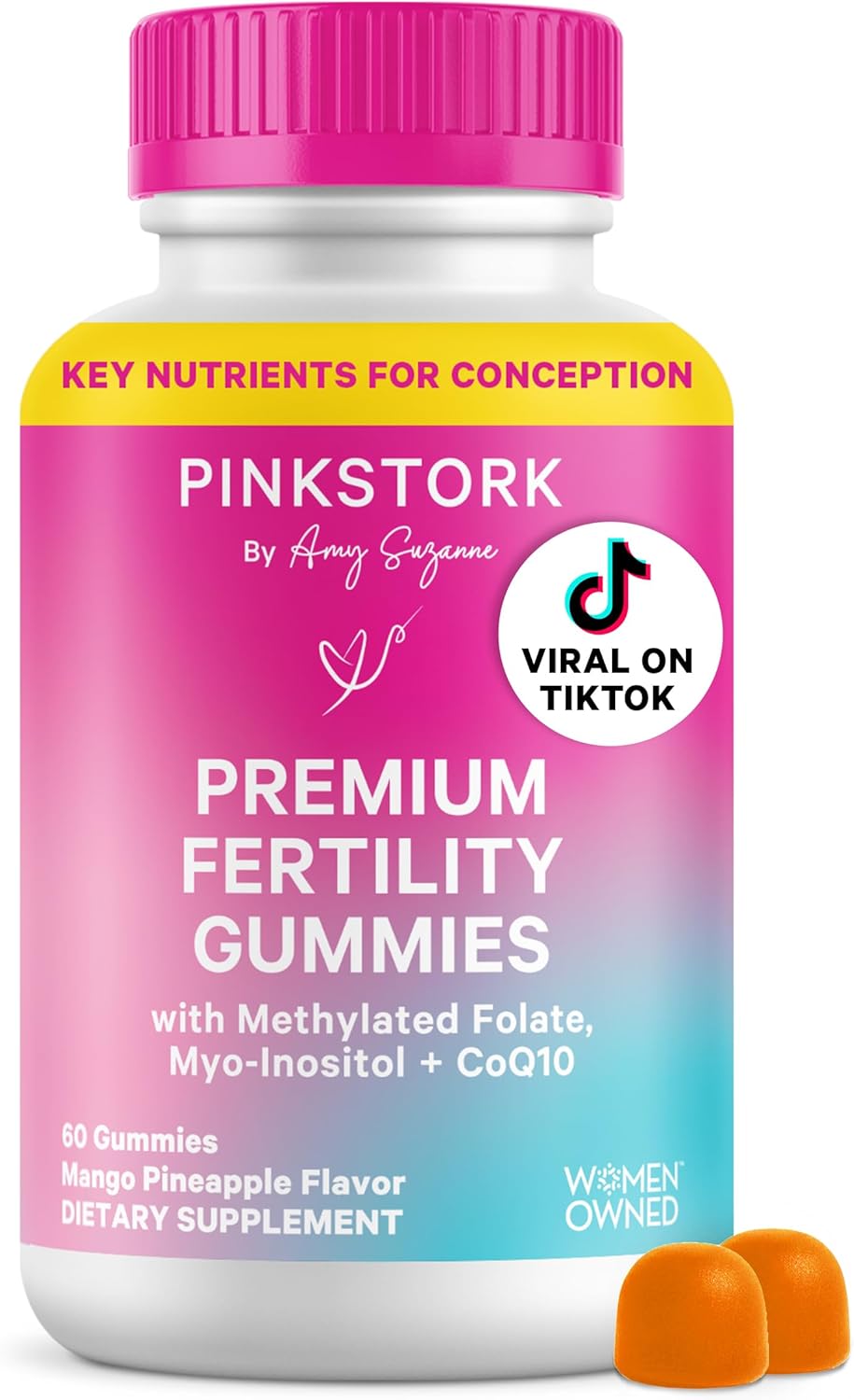 Pink Stork Fertility Gummies for Women's - CoQ10, Myo-Inositol, Methylated Folate - 60 Count - görsel 1