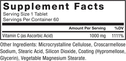 Force Factor Vitamin C 1000mg Immune Support Supplement, Vitamin C Supplement Immunity Vitamins Plus Antioxidant Support, Premium Quality, Vegan, 60 Vitamin C Tablets