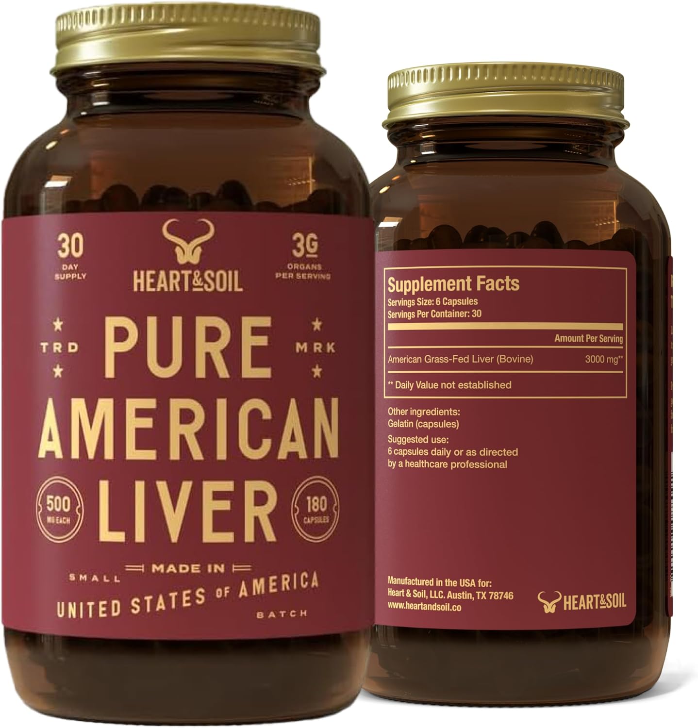 HEART & SOIL 100% Grass Fed Beef Organs Supplement (Liver, Heart, Kidney, Pancreas & Spleen) – 3000mg – 180 Capsules - görsel 10
