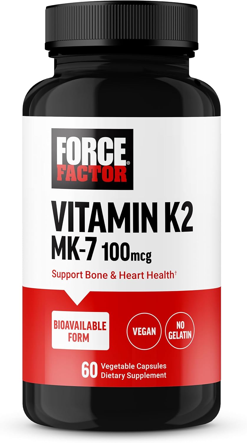 Force Factor MK-7 Vitamin K2 100mcg, Bone Support, Heart Health, Bioavailable, Vegan, Non-GM, 60 Vegetable Capsules - görsel 1