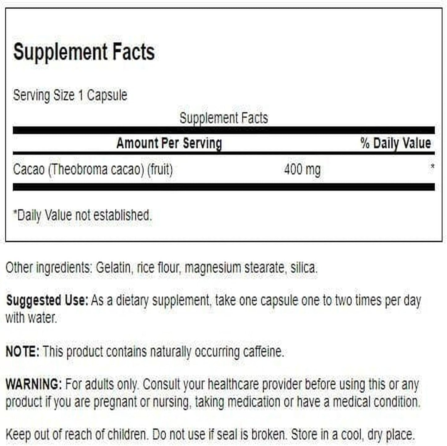 Swanson Full Spectrum Cacao (Raw Cocoa) - Herbal Supplement for Mild Energy Support - Traditional Whole Fruit Formula - (60 Capsules, 400mg Each) - görsel 2