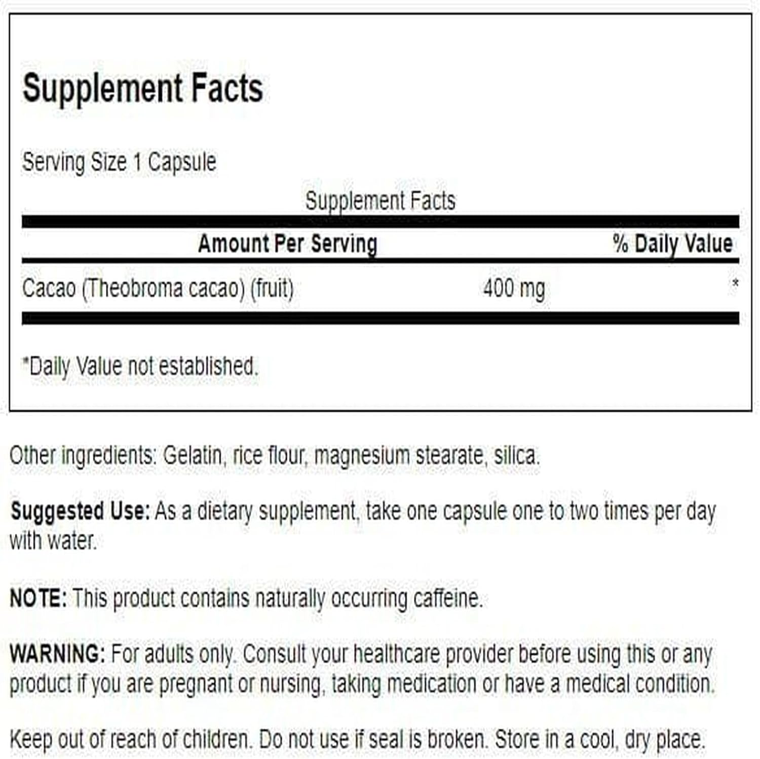 Swanson Full Spectrum Cacao (Raw Cocoa) - Herbal Supplement for Mild Energy Support - Traditional Whole Fruit Formula - (60 Capsules, 400mg Each) - görsel 2