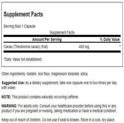 Swanson Full Spectrum Cacao (Raw Cocoa) - Herbal Supplement for Mild Energy Support - Traditional Whole Fruit Formula - (60 Capsules, 400mg Each)
