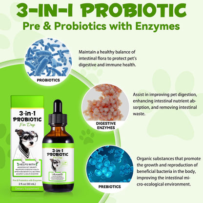 Probiotics for Dogs, 3-in-1 Dog Probiotics, Dog Probiotics for Digestive Support, Dog Probiotic Supplements, Pet Probiotics for Dogs, Liquid Probiotics for Dogs | 59 mL