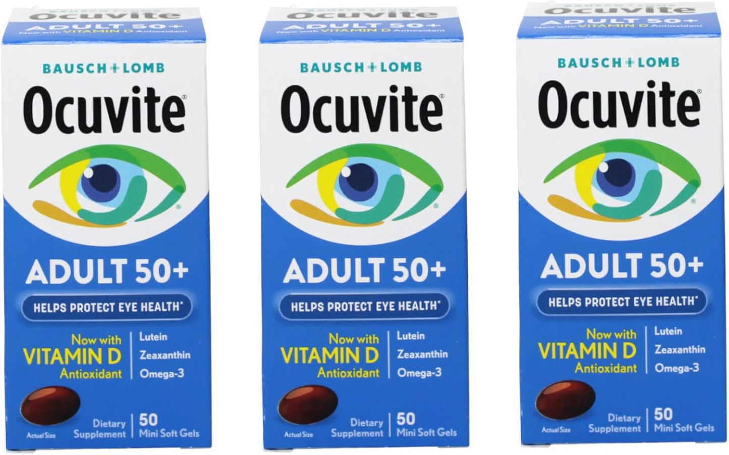 Ocuvite Adult 50+ Eye Vitamin - Lutein, Zeaxanthin & Omega-3, 150 Soft Gels (Pack of 3) - görsel 1