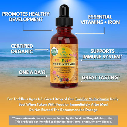 Tropical Oasis Organic Kids Multivitamin with Iron for Toddlers - Liquid Drops, 60 mL – Image 4