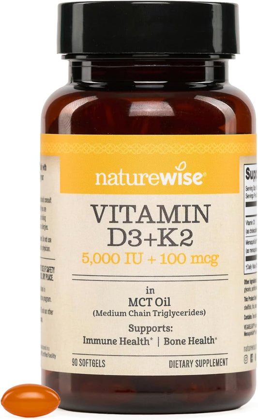 NatureWise Vegan Vitamin D3 + K2 with – Vegan Sources: D3 from lichen (VegaDelight), K2 from fermented chickpeas – Image 1