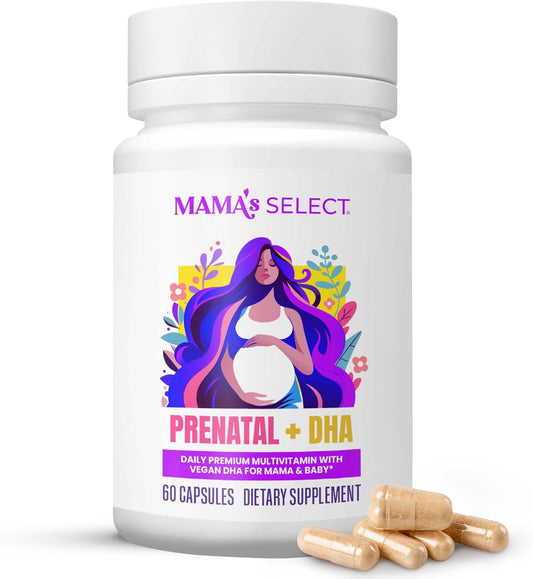 Mama's Select Prenatal Vitamins with Vegan – Fish-Free Vegan DHA: Supports your bub's brain and eye development, – Image 1