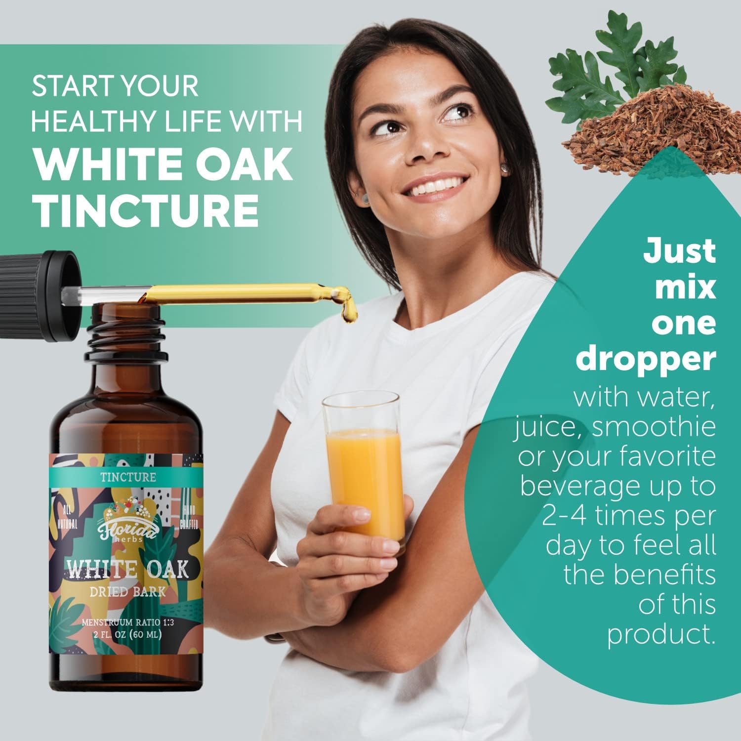 Florida Herbs Organic White Oak Tincture (Quercus alba) - 60 mL, 670 mg - görsel 2