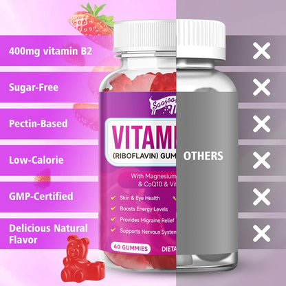Vitamin B2 Gummies - Riboflavin 400 mg with Magnesium & CoQ10 - Strawberry Flavour, 60 Gummies – Image 6