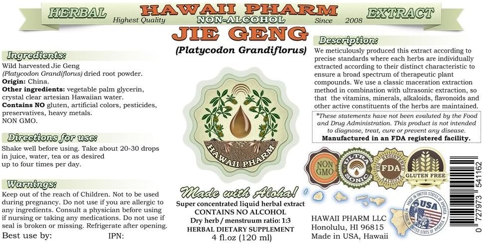 Jie Geng Alcohol-Free Liquid Extract, Platycodon Root Glycerite – Hawaii Pharm (15 x 118 ml) - görsel 2