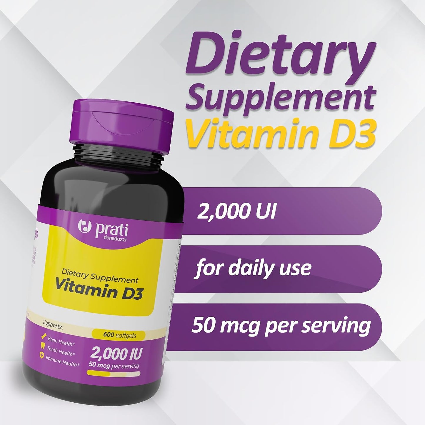Prati Donaduzzi Vitamin D3 2,000 IU (50 mcg) Soft-gels - 600 Count - görsel 2