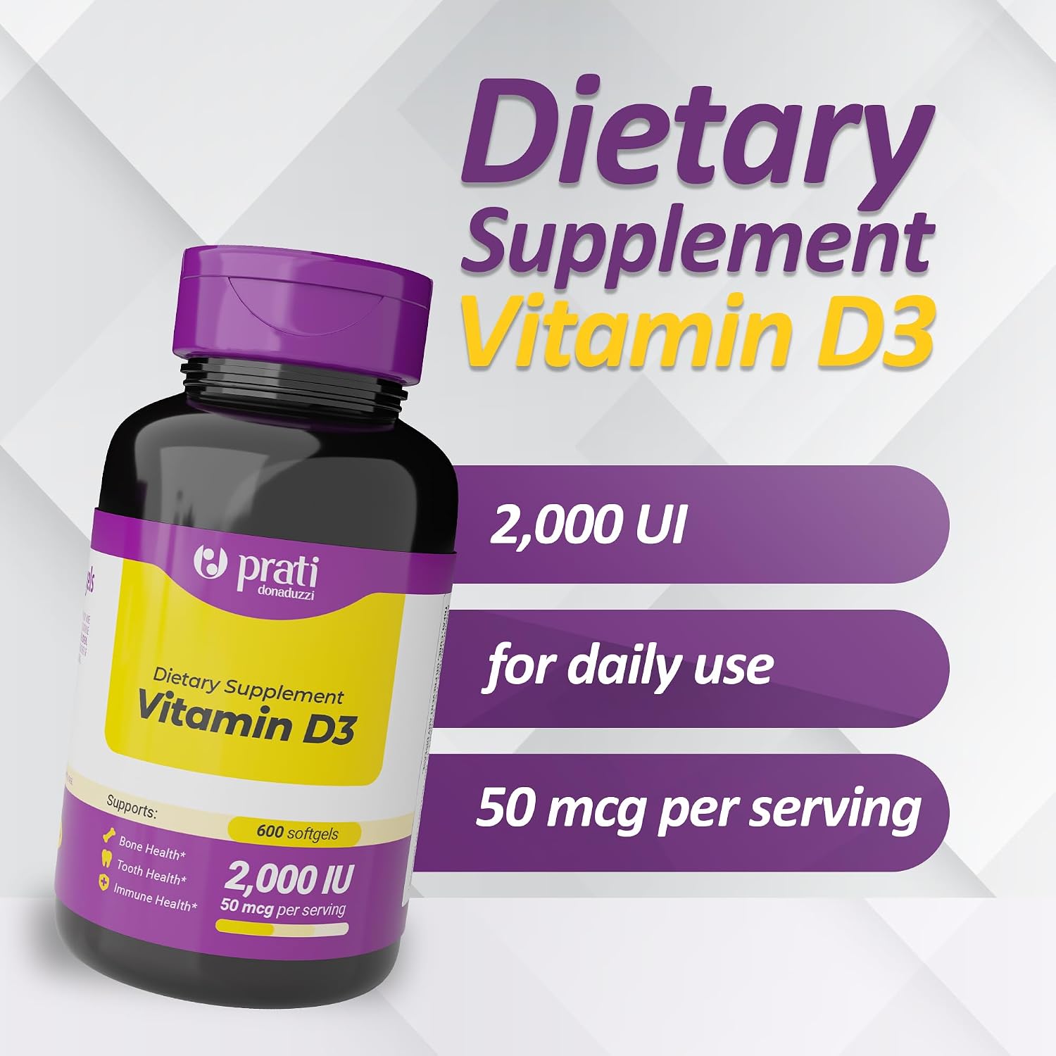 Prati Donaduzzi Vitamin D3 2,000 IU (50 mcg) Soft-gels - 600 Count - görsel 2