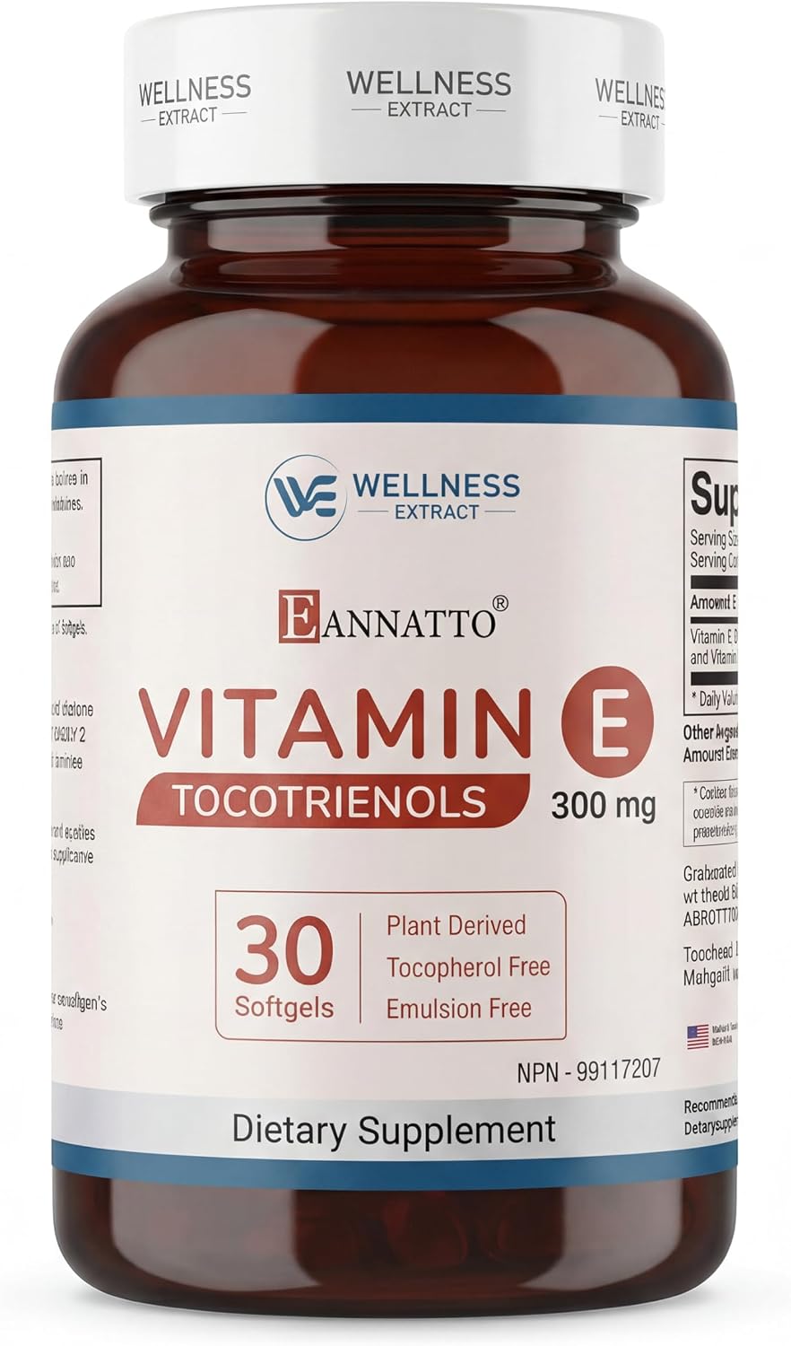 WELLBEING EXTRACT Eannatto Tocotrienols Vitamin E Supplement - Tocopherol Free, Non-GM, Gluten free, 125 mg, 30 Softgels - görsel 8