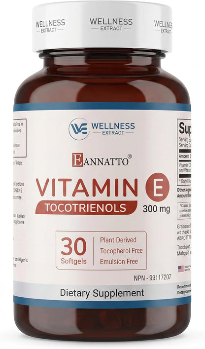 WELLBEING EXTRACT Eannatto Tocotrienols Vitamin E Supplement - Tocopherol Free, Non-GM, Gluten free, 125 mg, 30 Softgels