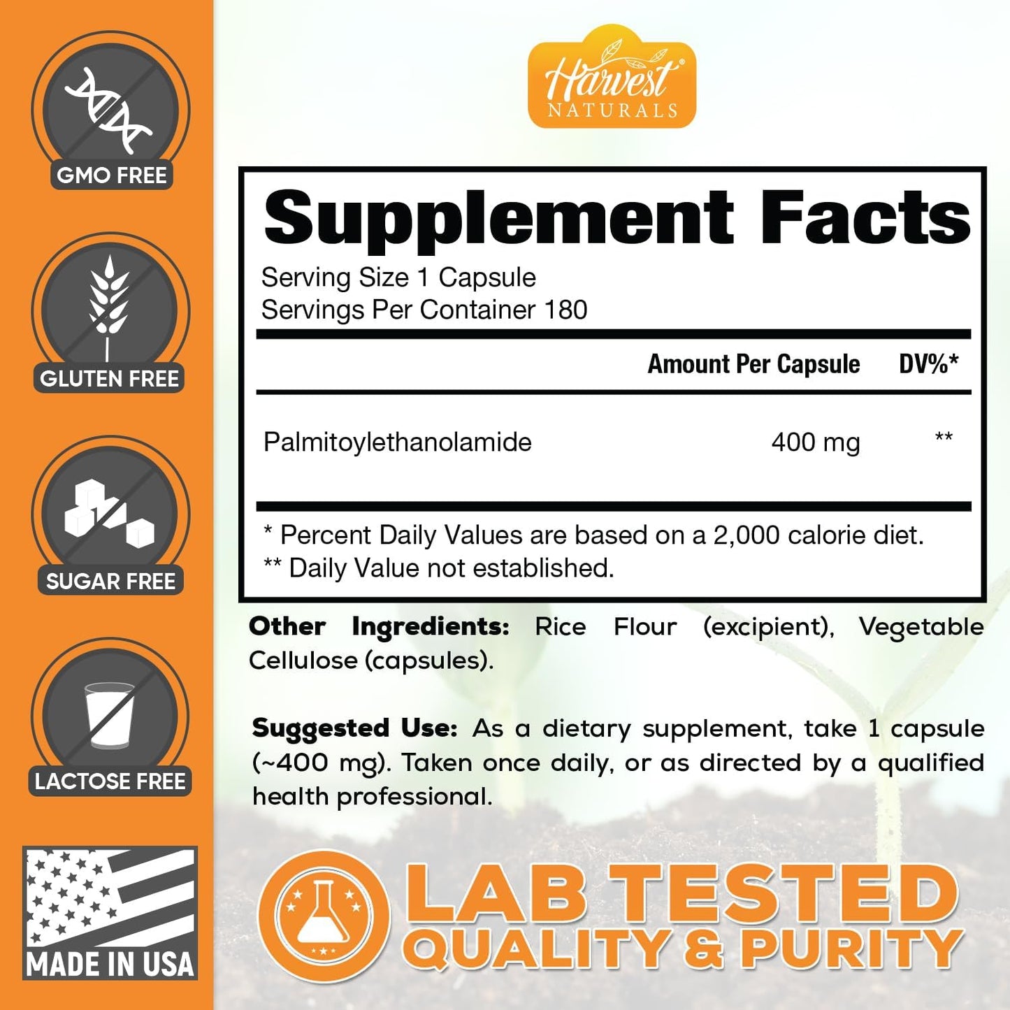 Harvest Naturals Palmitoylethanolamide (PEA) Capsules – 400mg per Serving, 180 Capsules - görsel 4