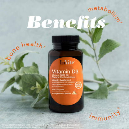 Invite Health Vitamin D3 3000 IU – 90 Vegetarian Capsules