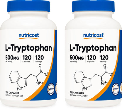 Nutricost L-Tryptophan 500mg, 240 Capsules (2 Bottles of 120)