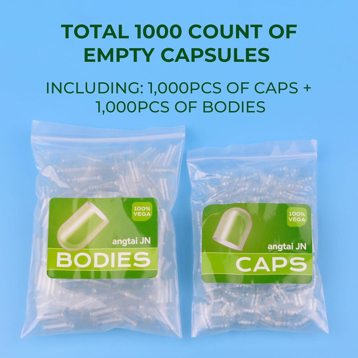 Vegan Size 0 Separated Capsules Empty Pill Caps Plant Based Clear (1,000 Caps + 1,000 Bodies) - görsel 2