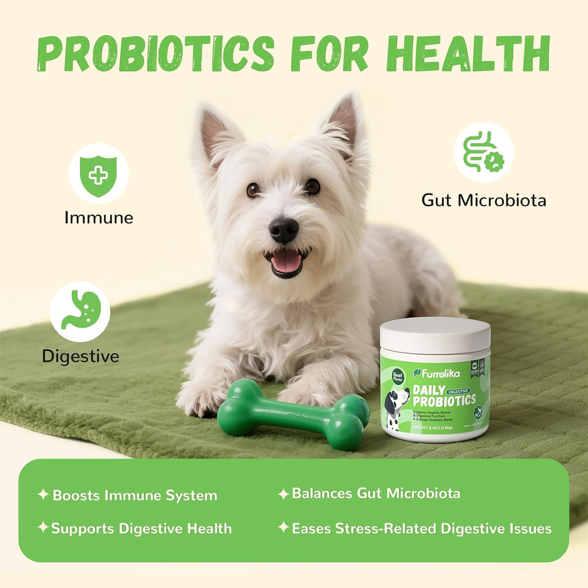 Furrolika 60 Count Probiotics Soft Chews – Beef Flavour Dog Probiotic – Image 2