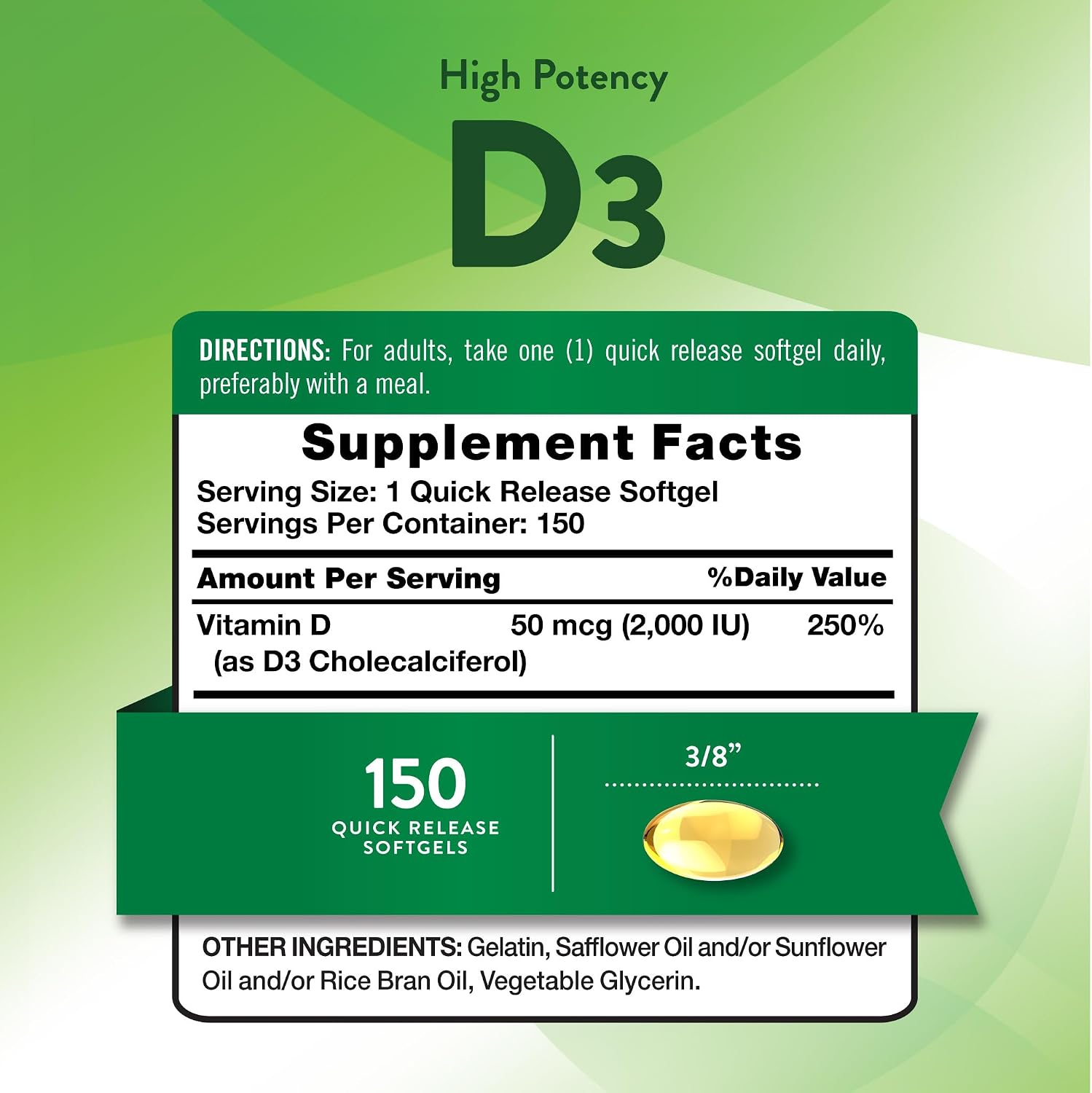 Nature's Truth Vitamin D3 2000 IU Softgels for Adults - görsel 2