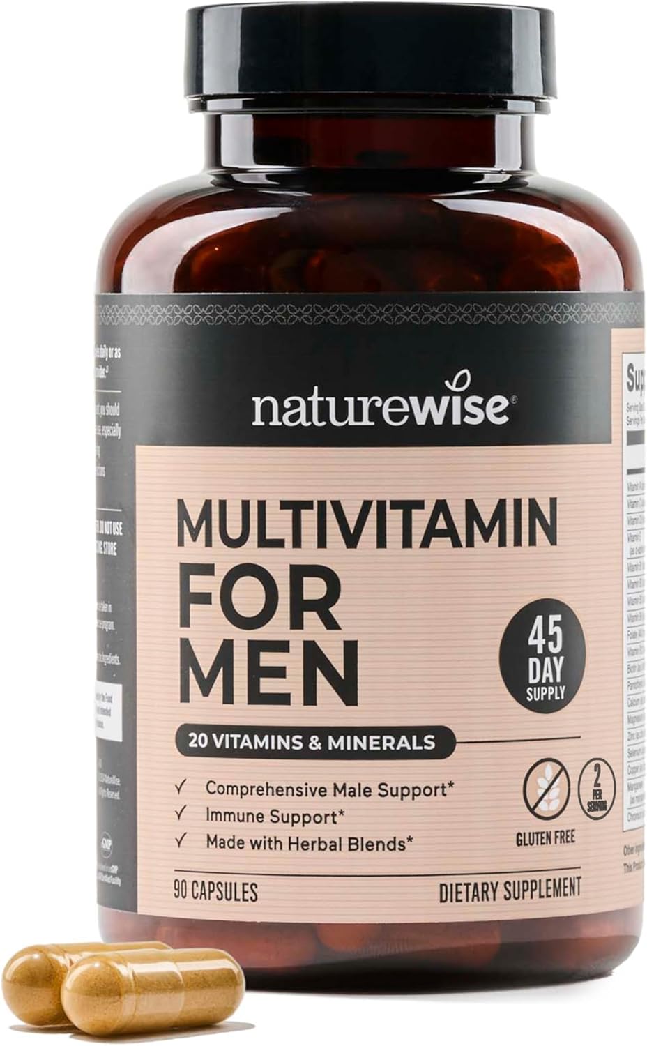 NatureWise Multivitamin for Men - Daily Male Support - Minerals & Herbs for Energy, Performance, Immunity - with Vitamin A, C, D, B-Complex - Soy & Gluten Free, Non-GM - 90 Capsules (45-Day Supply) - görsel 1