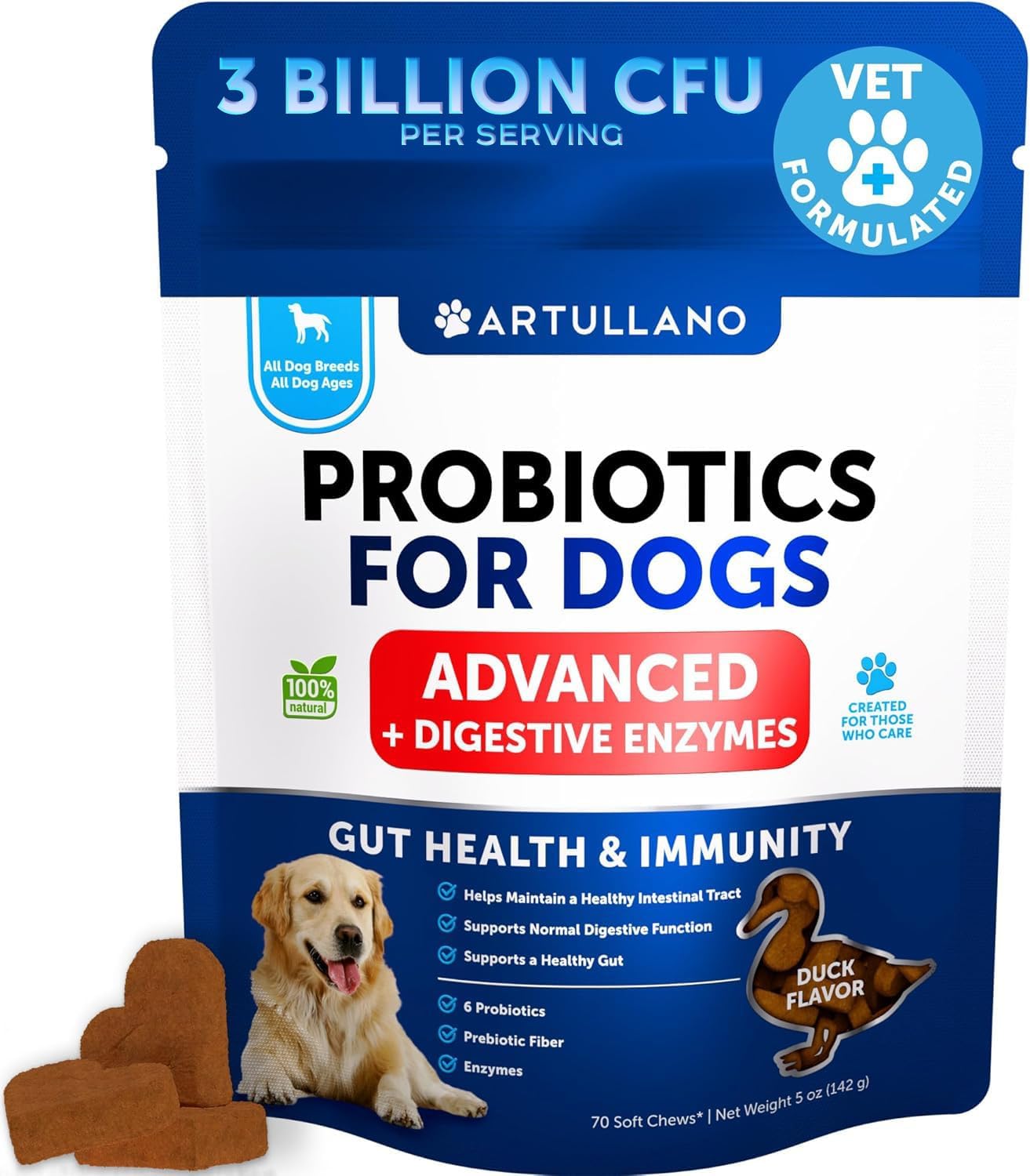 Artullano Probiotics for Dogs - Gut Health, Allergy & Immune Support - 180 Soft Chews - görsel 8