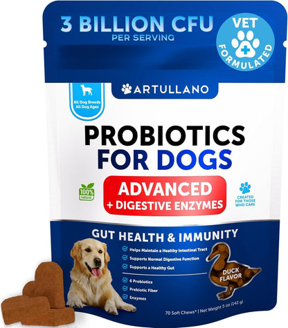 Artullano Probiotics for Dogs - Gut Health, Allergy & Immune Support - 180 Soft Chews