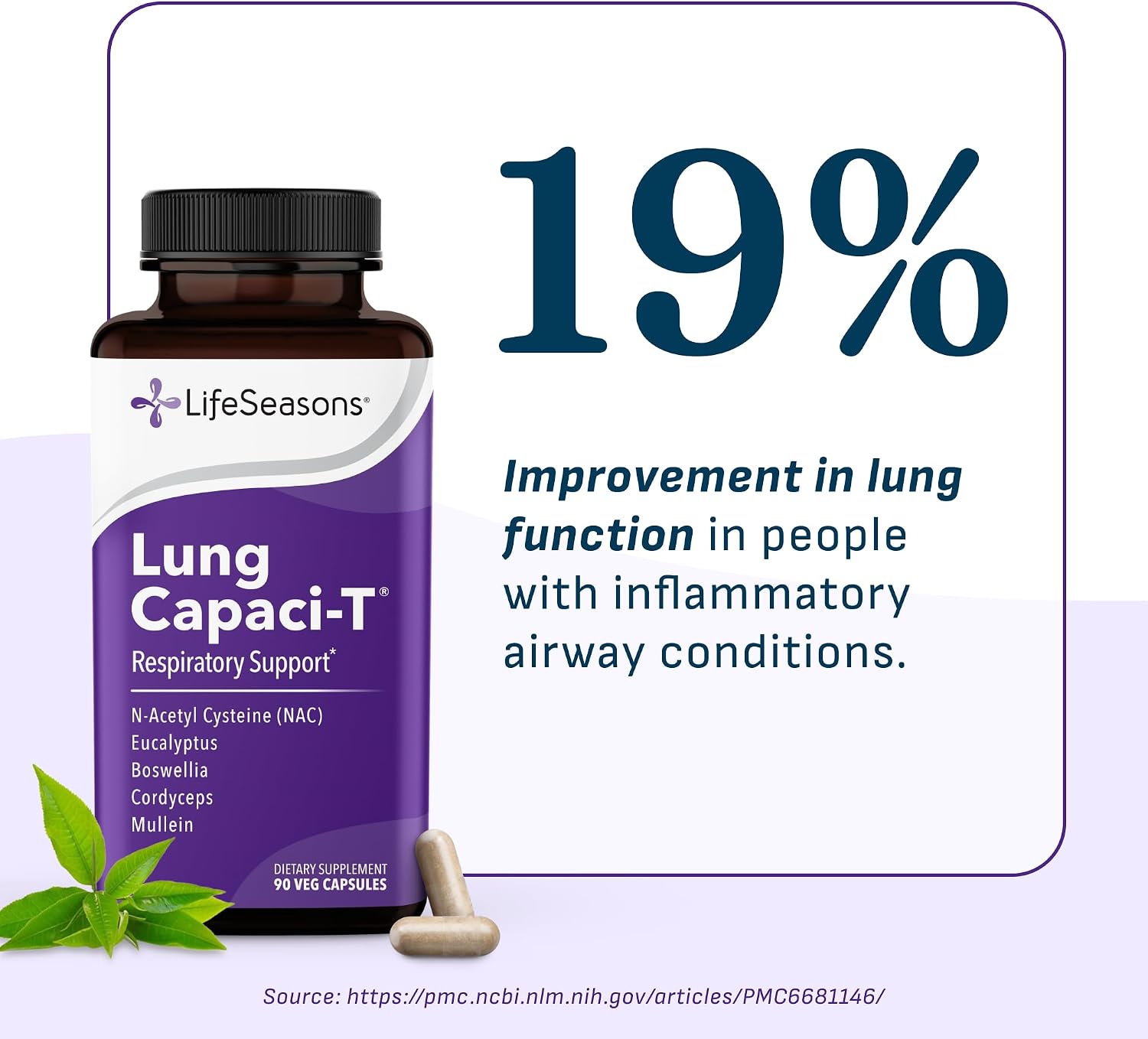 Lung Capaci-T - Respiratory Support Supplement - CoQ10, N-Acetyl Cysteine, Boswellia, Eucalyptus, Mullein, Green Tea, Nettle & Peppermint - Increases Oxygen Capacity & Reduces Mucus - 90 Capsules - görsel 3