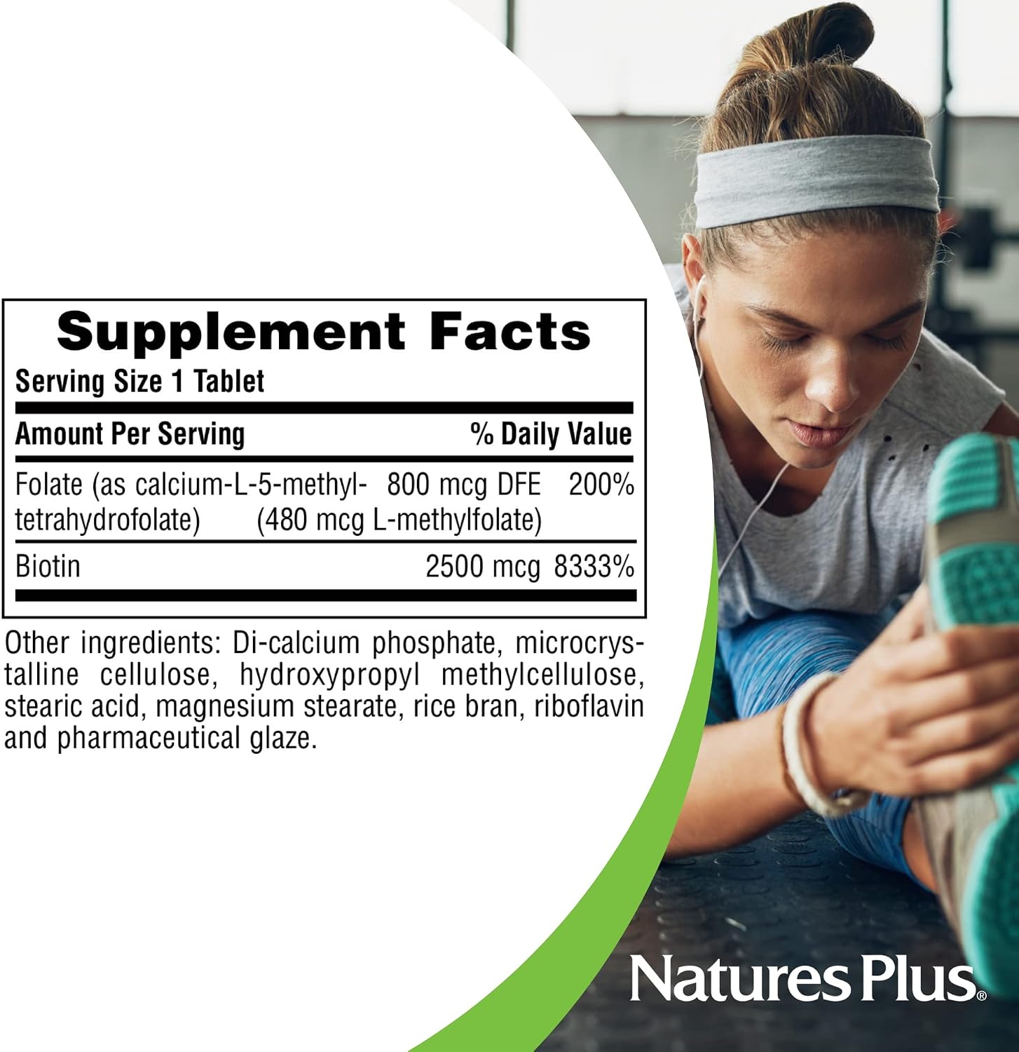 NaturesPlus Biotin & Folate 2500/8000 mcg Sustained Release Tablets, 30 Pack - görsel 5