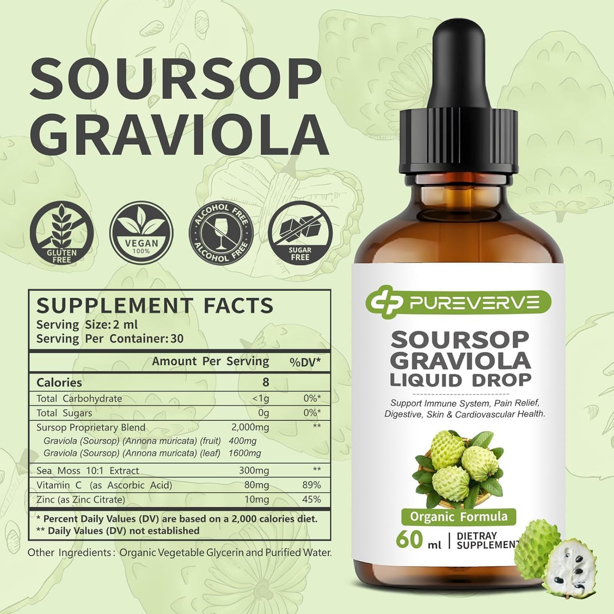 Soursop Graviola Liquid Drop for Cell – Immune and Antioxidant Support – Graviola extract plus vitamin C – Image 4