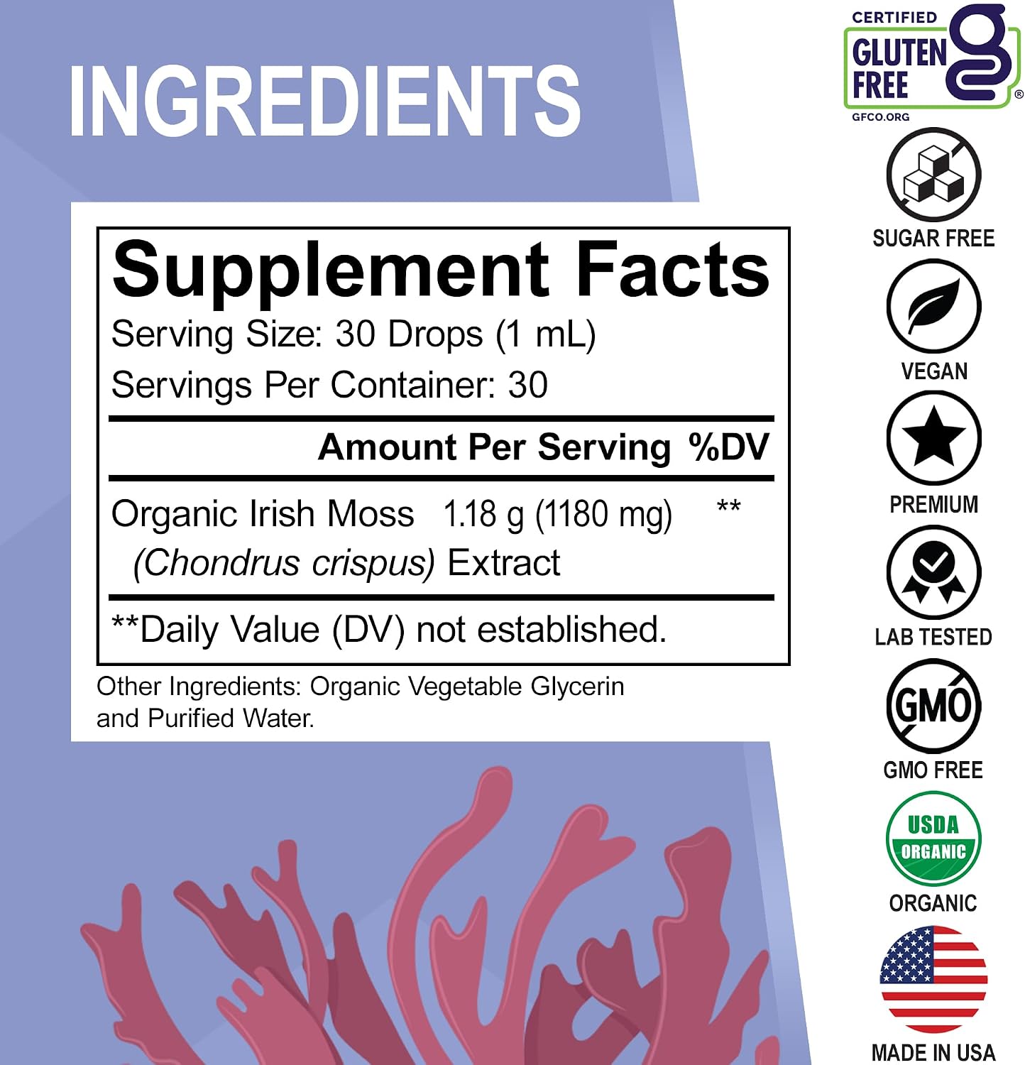 Irish Sea Moss Liquid Drops – Organic, Vegan, Non-GM, Extra Strength - görsel 6