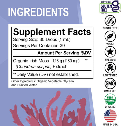Irish Sea Moss Liquid Drops – Organic, Vegan, Non-GM, Extra Strength