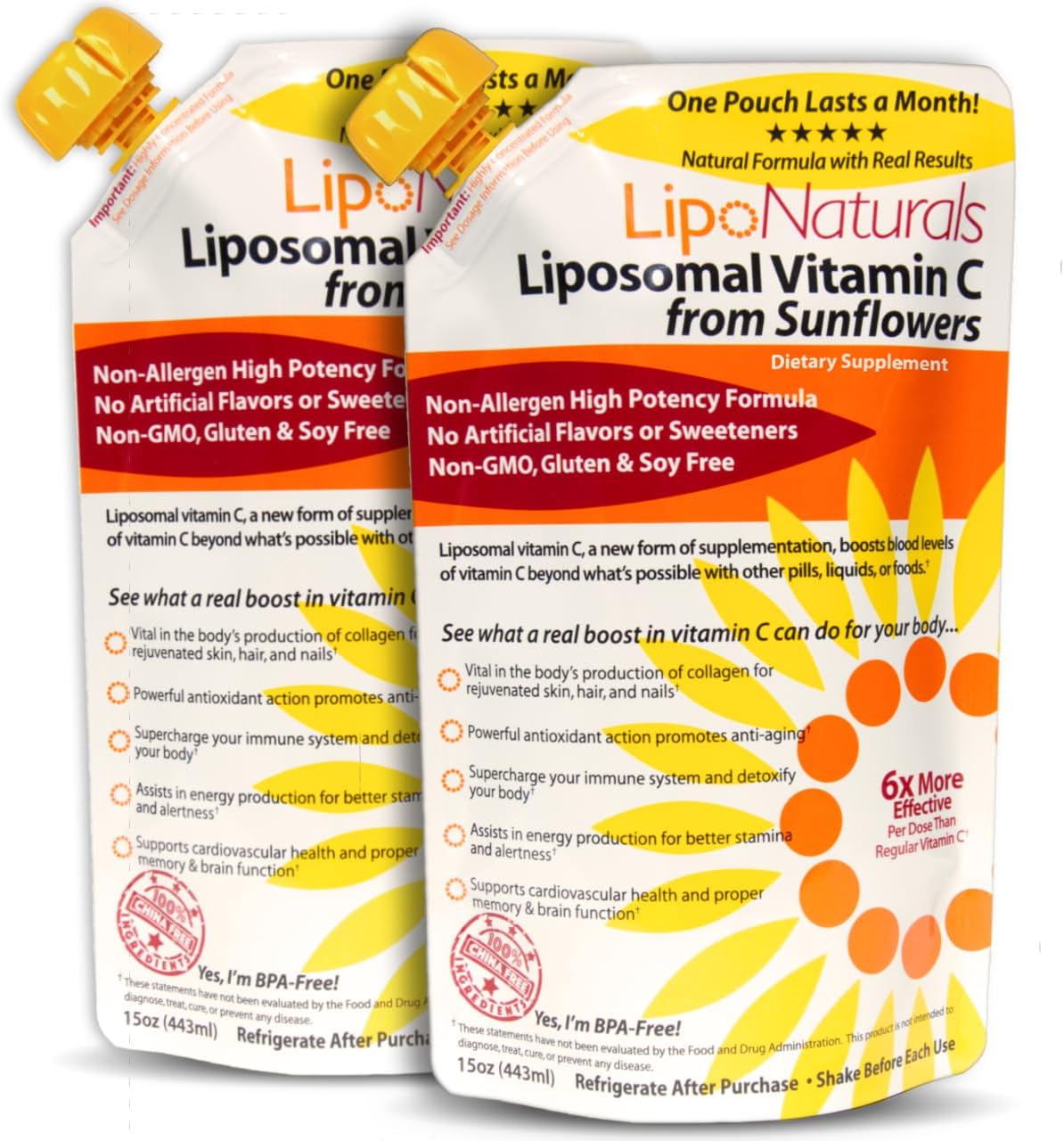 Lipo Naturals Liposomal Vitamin C 1000mg Liquid (2-Pack 60 Servings) - Natural Formula Immunity + Energy Support - Vegan, China-Free (15oz / 443ml each) - görsel 1