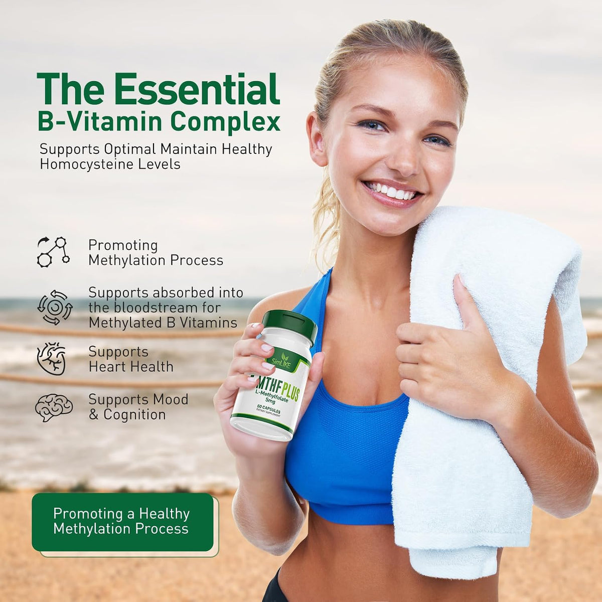 Simlike Active Folate (5-MTHF) with Vitamins – Pyridoxal-5-Phosphate (B6): The active coenzyme form of vitamin B6, – Image 3