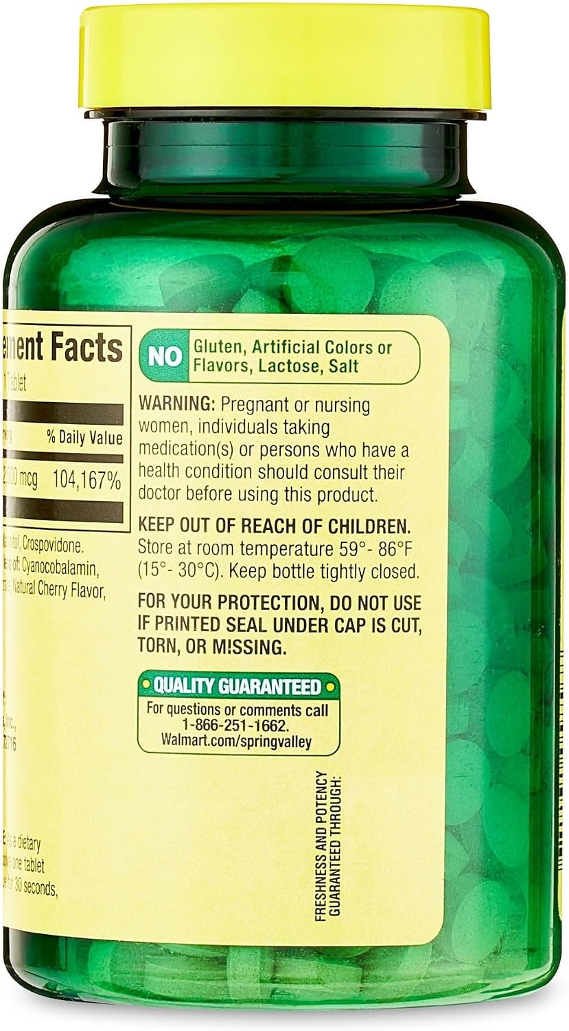 Spring Valley Vitamin B12 2500 mcg – Quick-dissolve formula: dissolves in mouth without water – Image 2