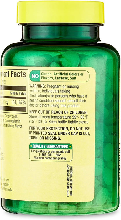 Spring Valley Vitamin B12 2500 mcg – Quick-dissolve formula: dissolves in mouth without water – Image 2