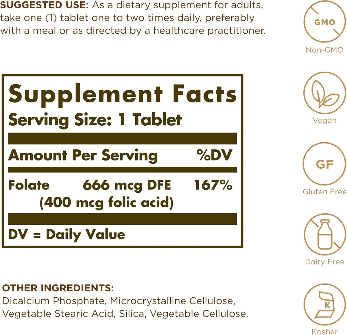 Solgar Folic Acid 400 mcg, 250 Tablets – Image 2
