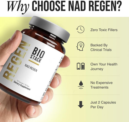 BIOSTACK NAD Regen - NAD3 Supplement with Spermidine, Resveratrol & Niacinamide - 30-Day Supply