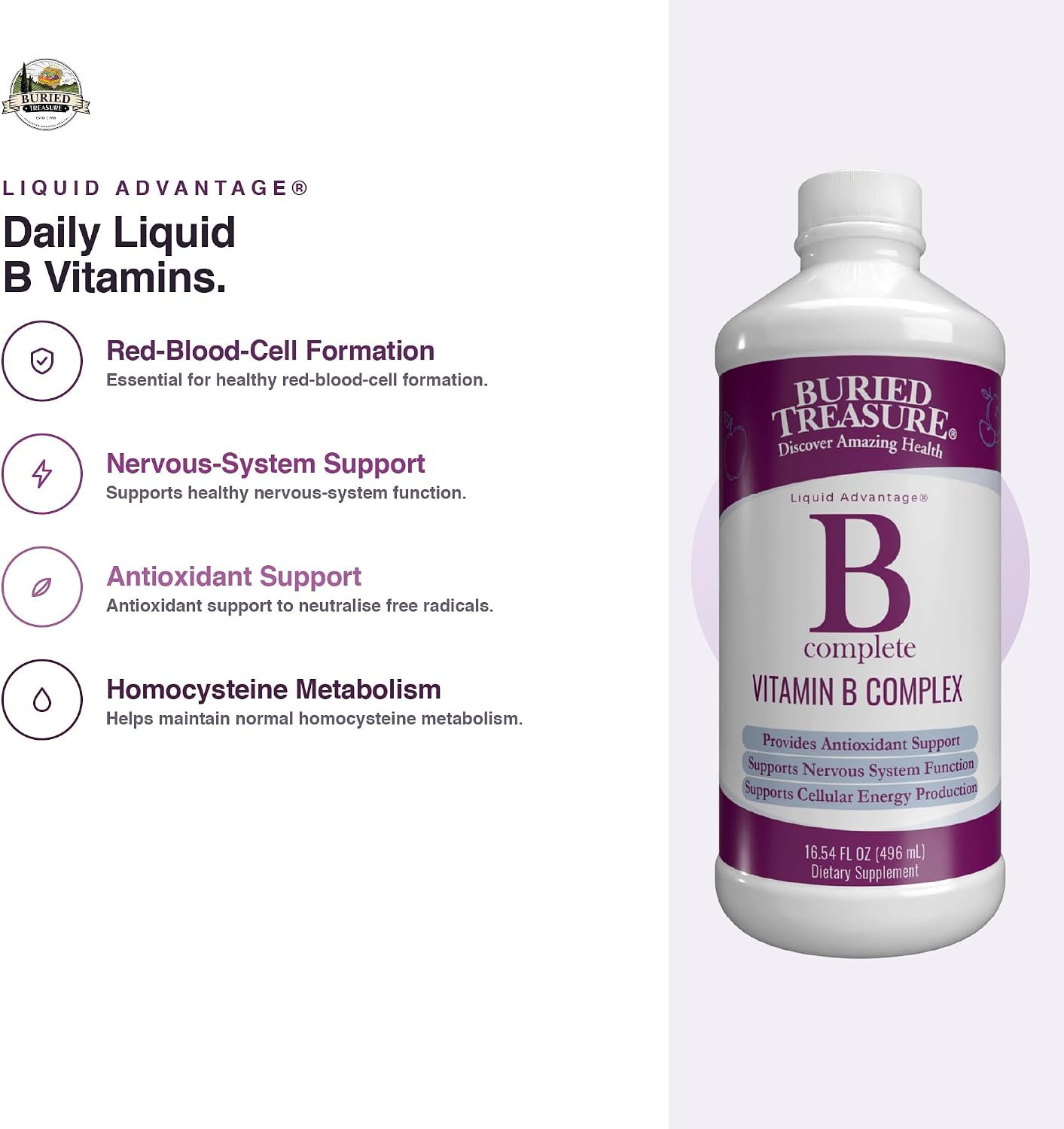Buried Treasure B Complete Liquid Vitamin B Complex – Methylated B12 & B9, Vegan, Sugar free - görsel 4