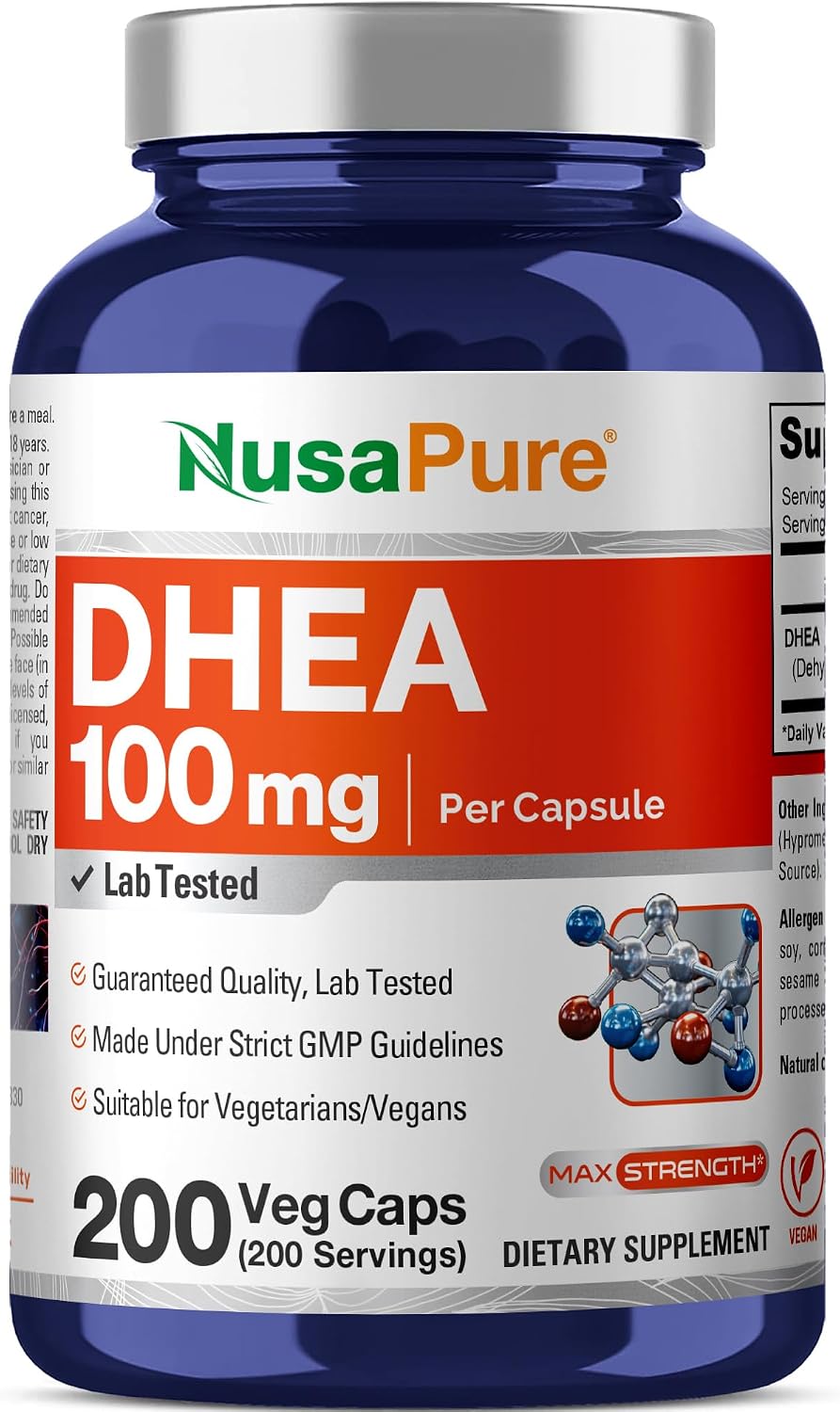 NusaPure DHEA 100mg 200 Vegie Capsules (Vegetarian, Non-GM) - görsel 1