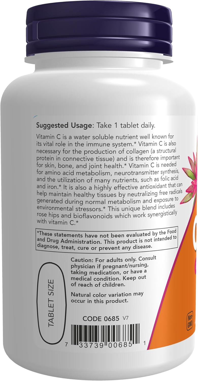 NOW Foods Vitamin C-1000 with Rose Hips & Bioflavonoids, 100 Tablets - görsel 3