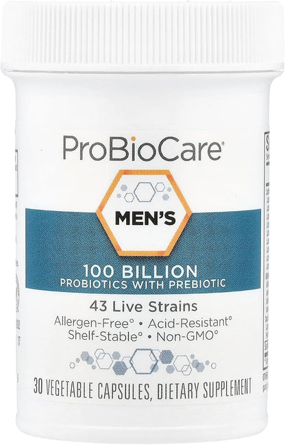 ProBioCare Probiotic for Men - Potent Formula with 100 Billion CFUs for Digestive & Immune Support (30 Vegetable Capsules)
