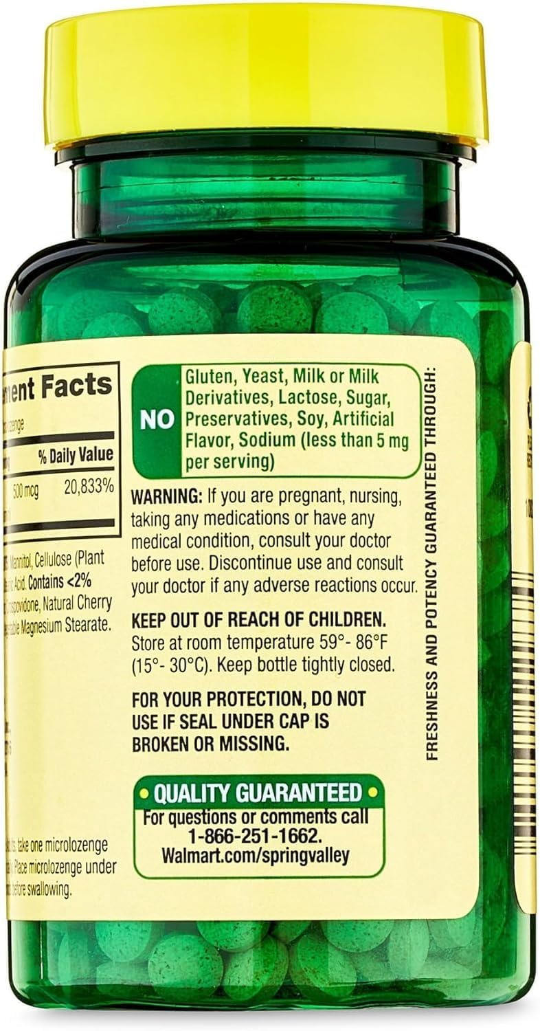 Spring Valley Sublingual B12 500 mcg – Contributes to healthy nervous system function – Image 3