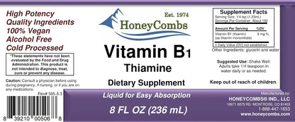 HoneyCombs Vitamin B1 (Thiamine) Liquid Drops - High Potency - Nervous System, Energy & Overall Health - Vegan Liquid B Vitamins (240 mL)