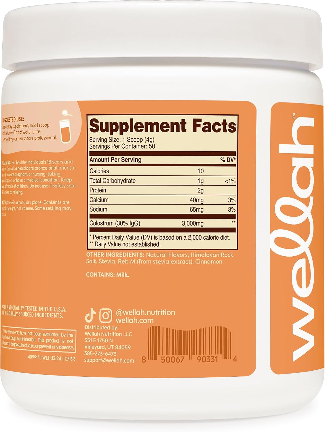 Wellah Colostrum Cinnamon Roll (50 Servings) - Sweetened with Stevia, 3g Colostrum Per Serving, Dietary Supplement – Image 4