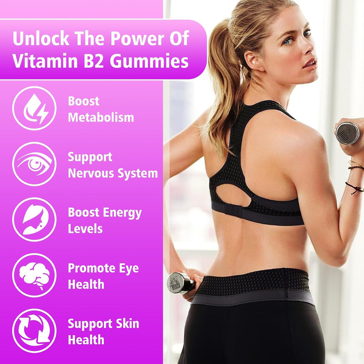 Vitamin B2 Gummies - Riboflavin 400 mg with Magnesium & CoQ10 - Strawberry Flavour, 60 Gummies – Image 3