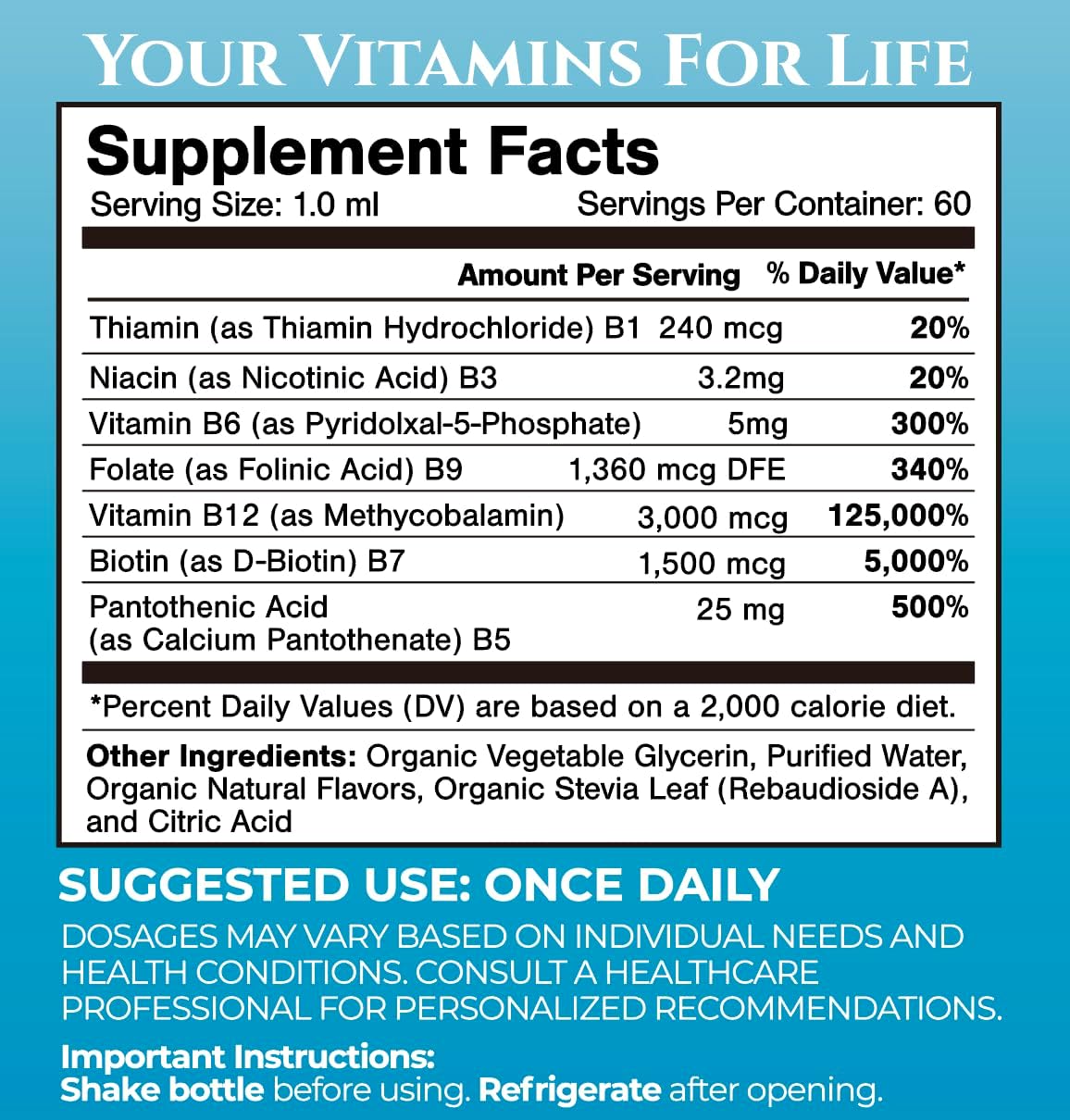Superdose Organic Vitamin B Complex Liquid Drops - 125,000% DV Vitamin B12, Energy Support, USDA Organic, Vegan, Non-GM, 60 – Image 2